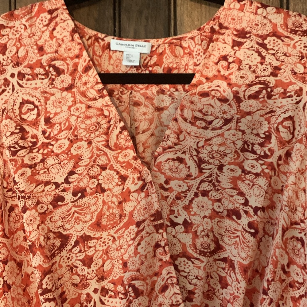 Carolina Belle Floral Wrap Blouse - Coral - Picture 3 of 5